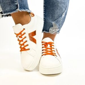 Corkys White and Orange Retro Sneakers with Platform Soles
